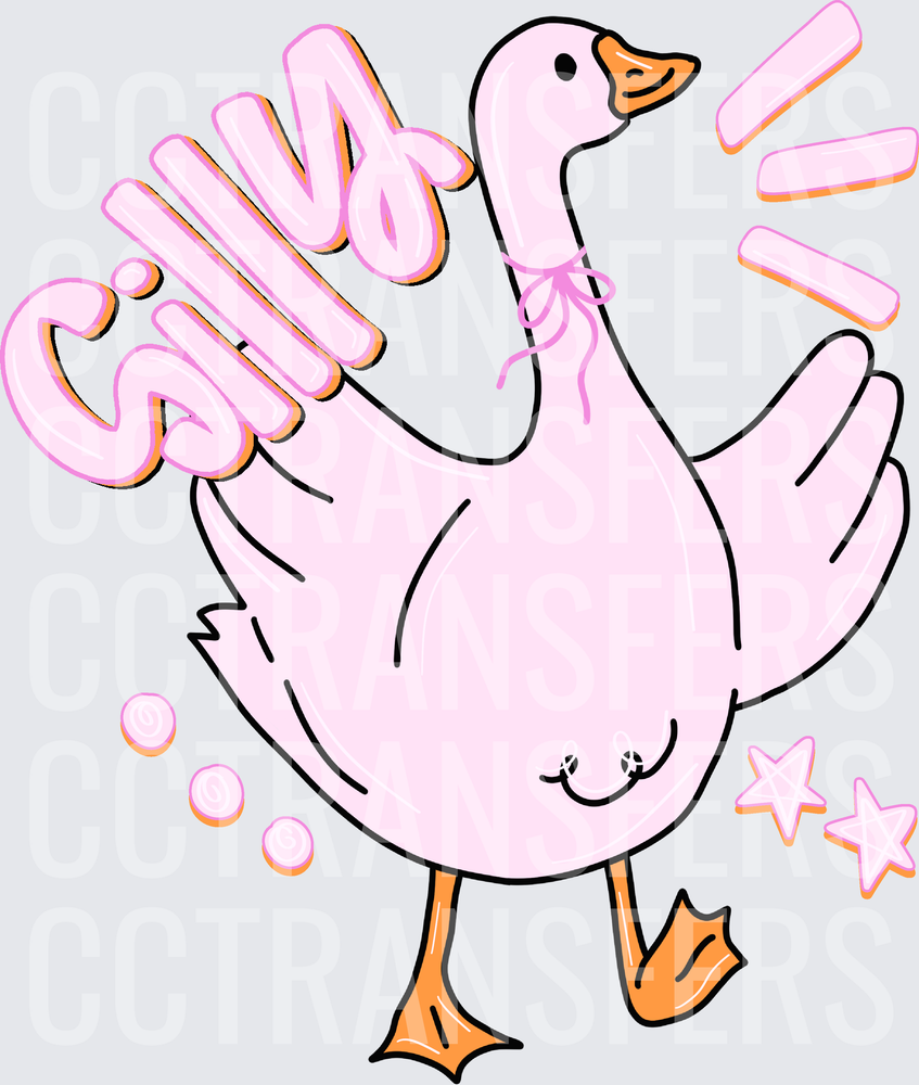Silly Pink Goose with Bow and Stars (DTF)