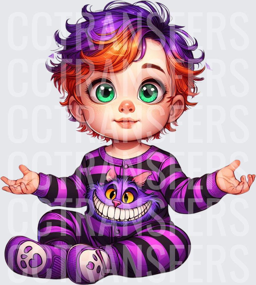 Cute Baby Purple Striped Grinning Cat Onesie Chibi (DTF)