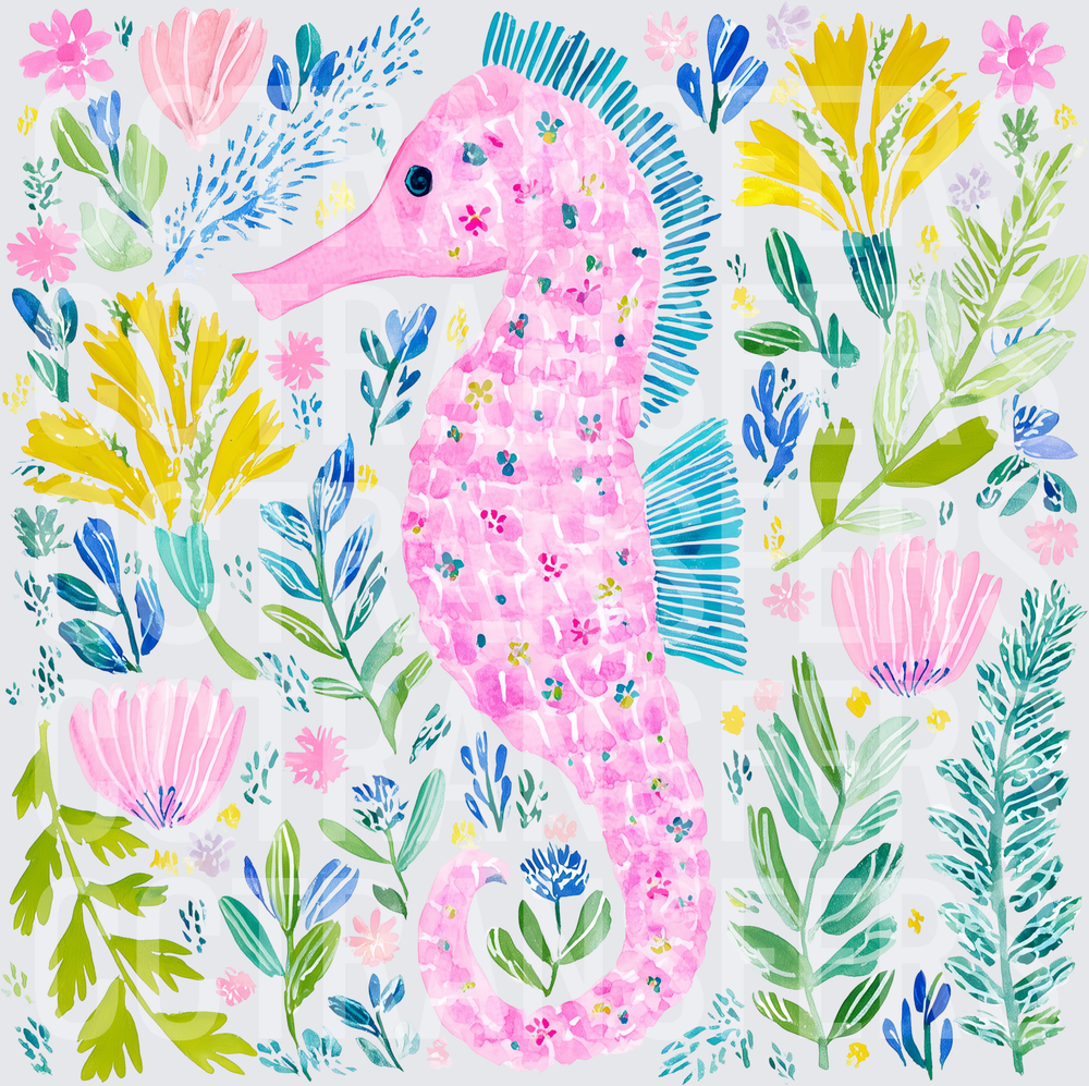 Pink Watercolor Seahorse Floral Botanical Garden (DTF)