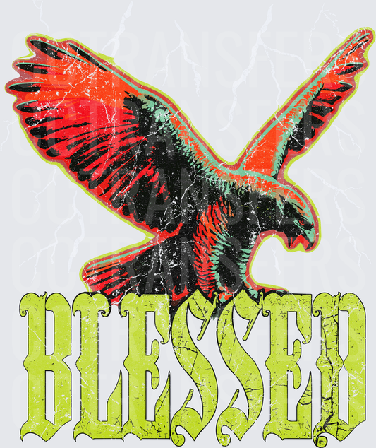 Blessed Distressed Eagle Spread Wings Lightning (DTF)
