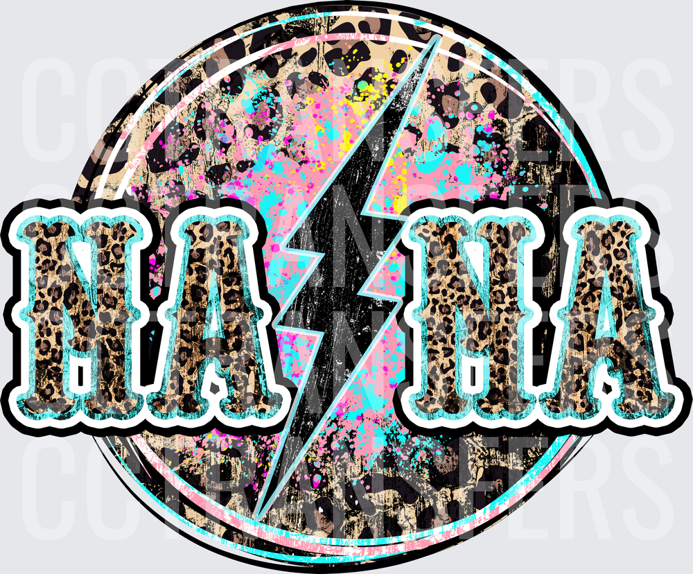 Mama Leopard Print Lightning Bolt Grunge Circle (DTF)