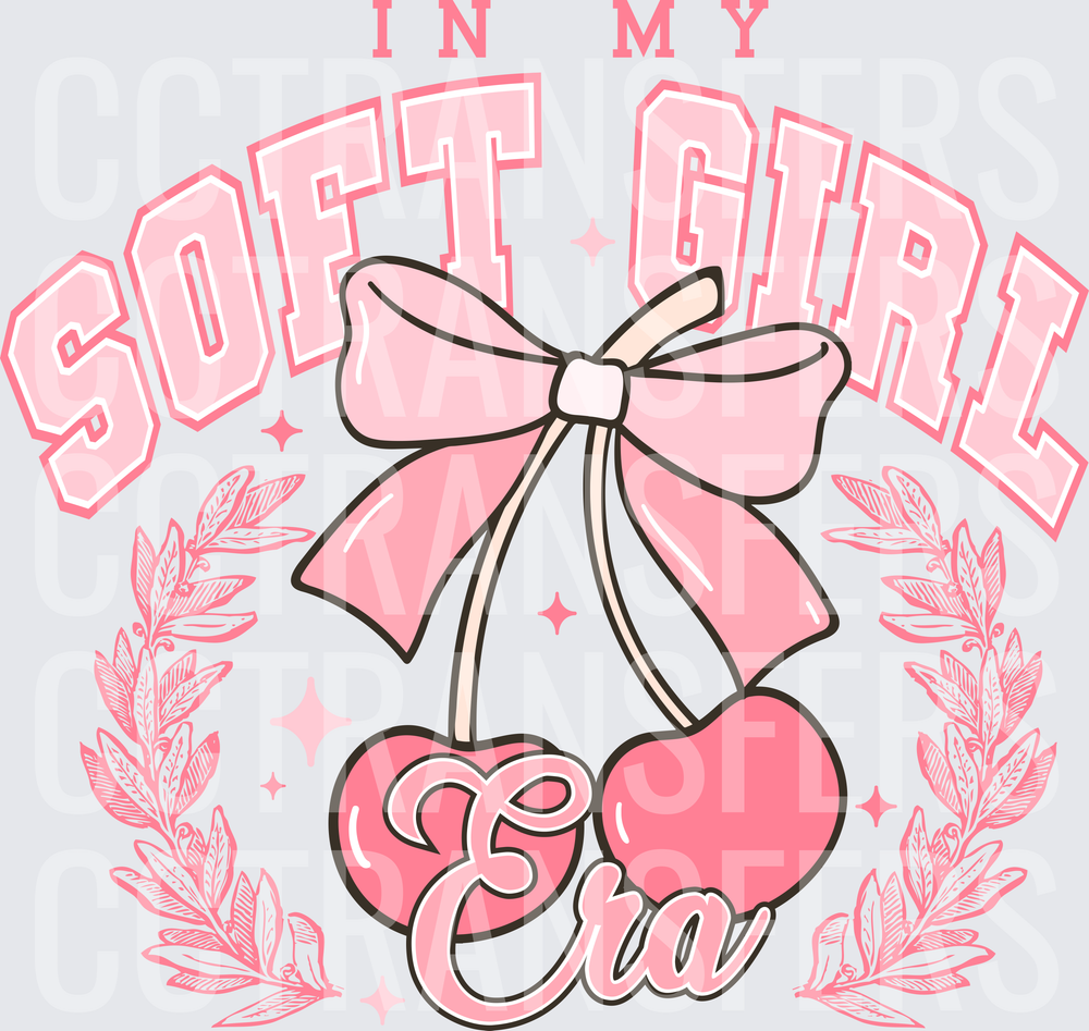 In My Soft Girl Era Pink Bow Cherries Laurel (DTF)