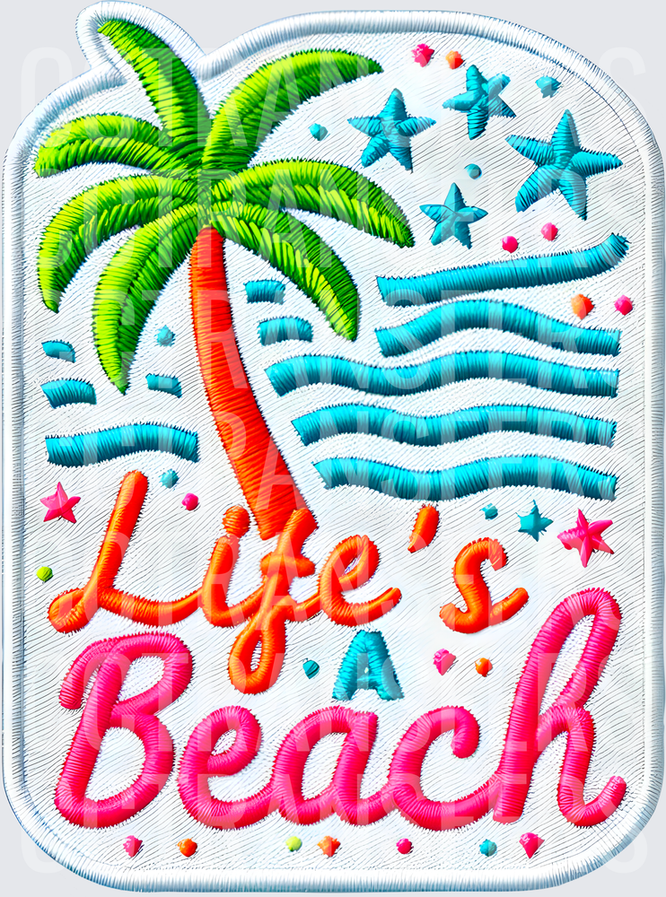 Life's A Beach Palm Tree Embroidery Patch Style (DTF)
