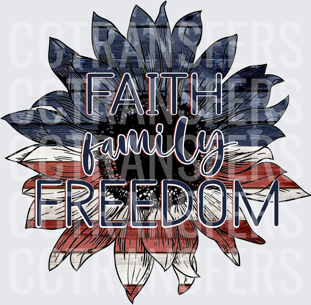 Faith Family Freedom Patriotic Sunflower (DTF)