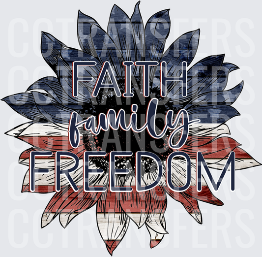 Faith Family Freedom Patriotic Sunflower (DTF)