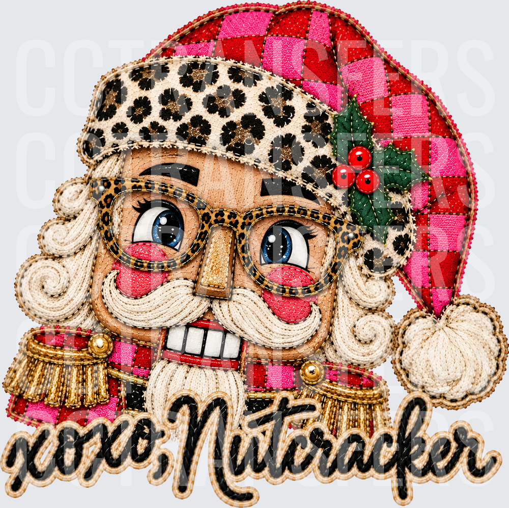 XOXO Nutcracker Leopard Print Holiday Embroidery (DTF)
