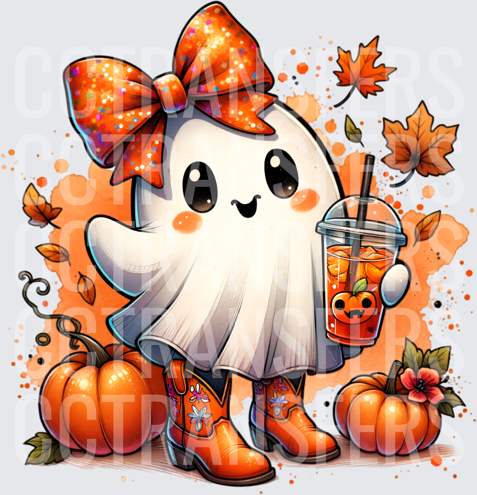 Cute Ghost Girl Bow Cowboy Boots Iced Drink Pumpkins (DTF)