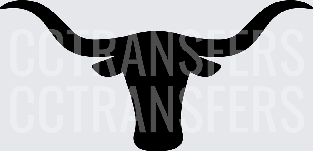 Black Longhorn Bull Head Silhouette Wide Horns (DTF)