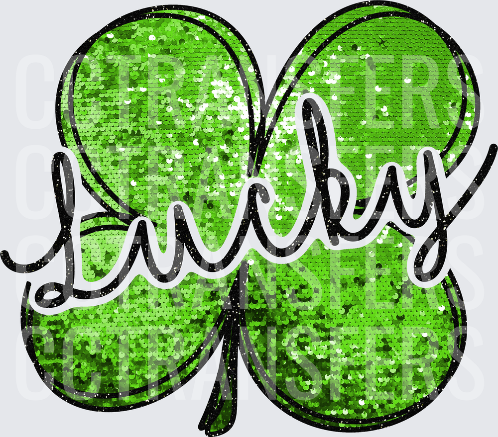 Glitter Sequin Shamrock Lucky Script St Patrick's Day (DTF)