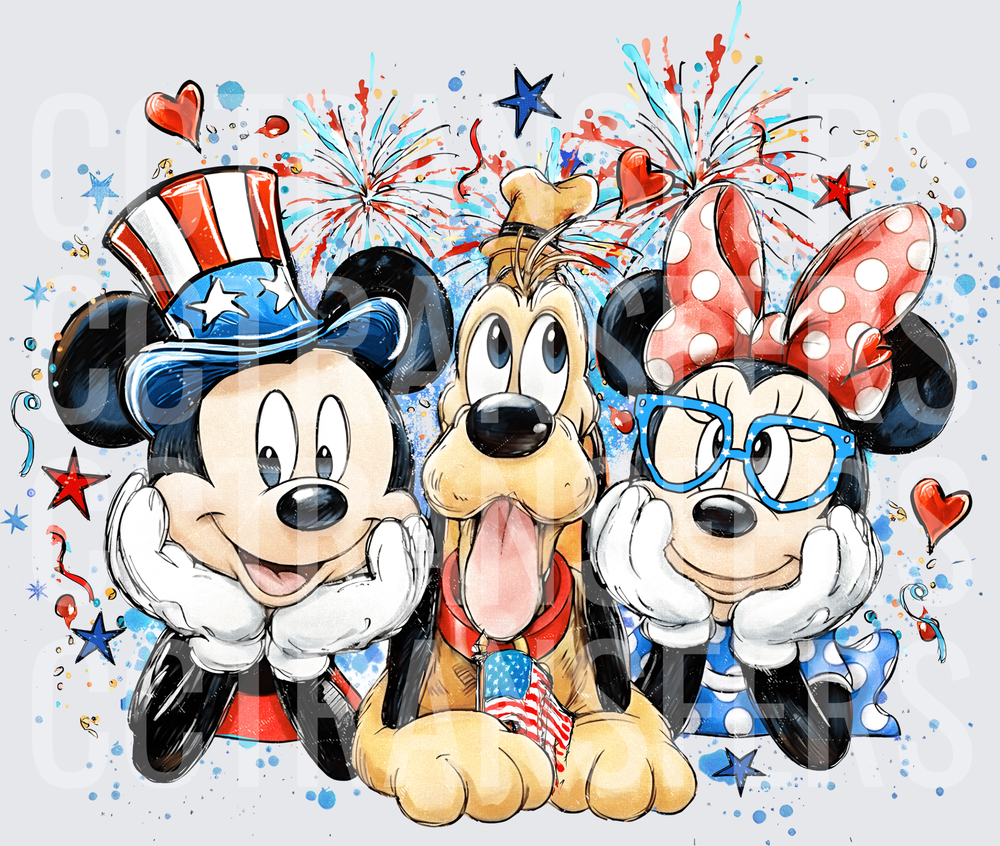 Patriotic Cartoon Trio 4th of July Fireworks Celebration (DTF)