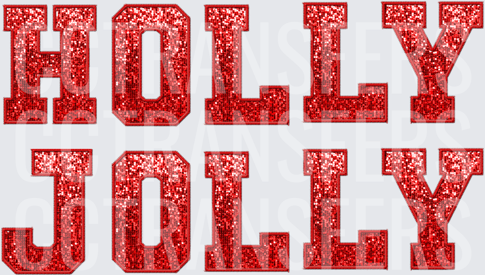 Holly Jolly Red Glitter Varsity Block Letters (DTF)