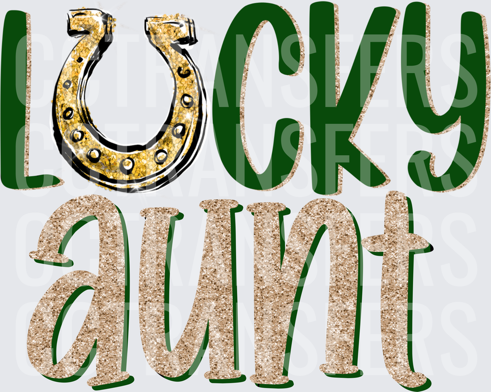 Lucky Aunt Gold Glitter Horseshoe St. Patrick's Day (DTF)