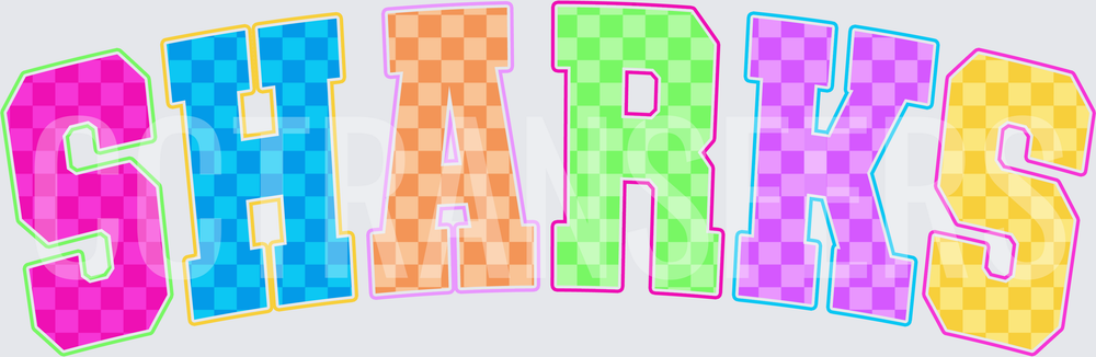 Colorful Checkered Varsity Letter Sharks Team Spirit (DTF)