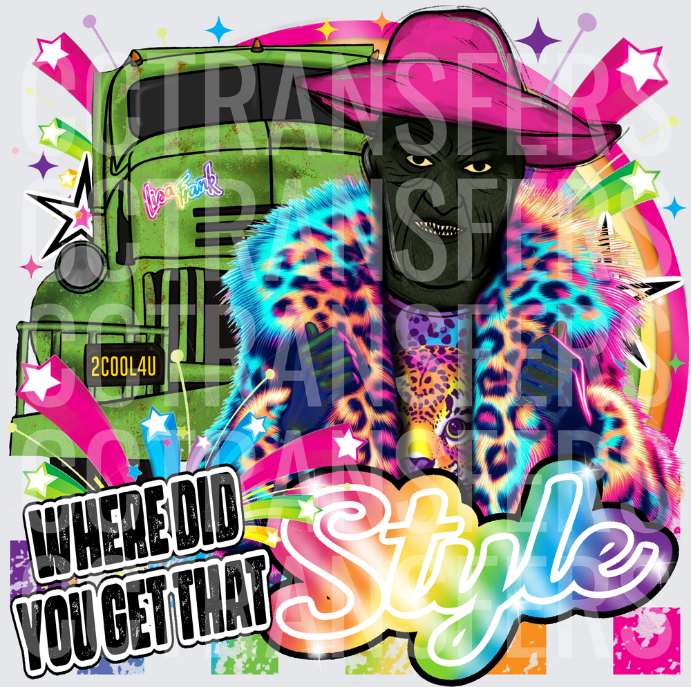 Wrinkled Mask Man Neon Leopard Fur Coat Style Quote (DTF)