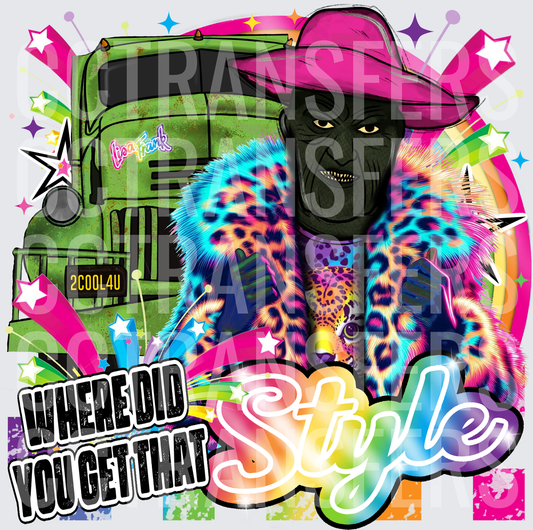 Wrinkled Mask Man Neon Leopard Fur Coat Style Quote (DTF)