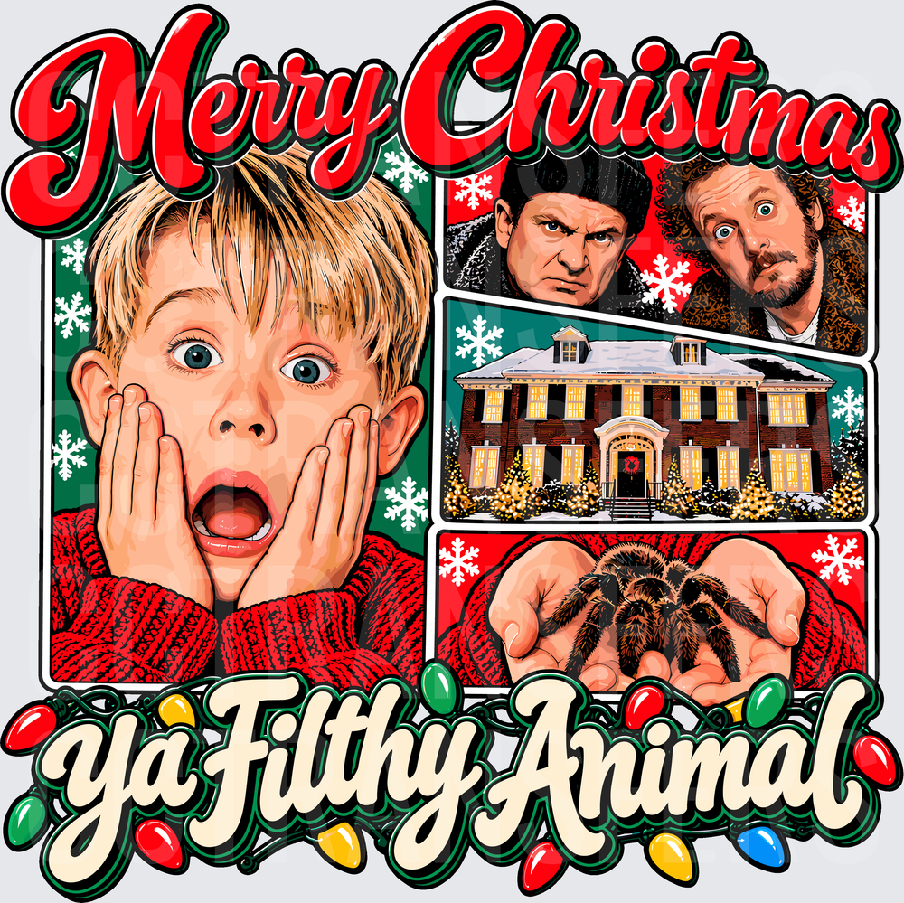 Merry Christmas Ya Filthy Animal Holiday Movie Collage (DTF)