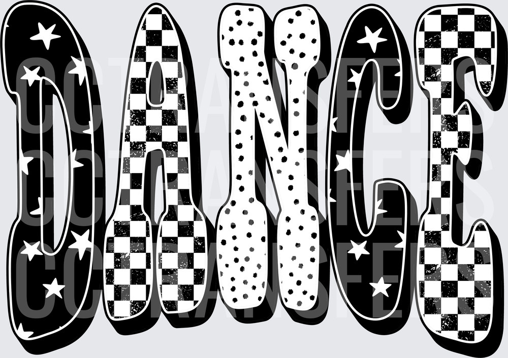 Bold DANCE Retro Mixed Pattern Patchwork Letters (DTF)