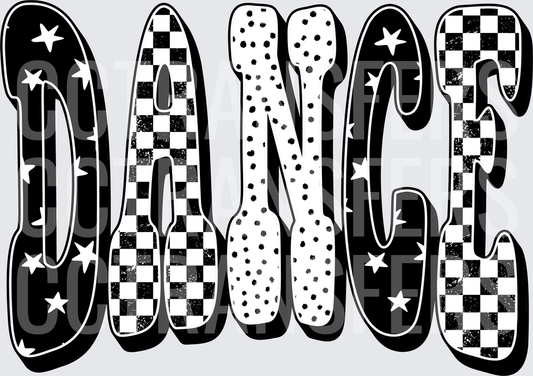 Bold DANCE Retro Mixed Pattern Patchwork Letters (DTF)