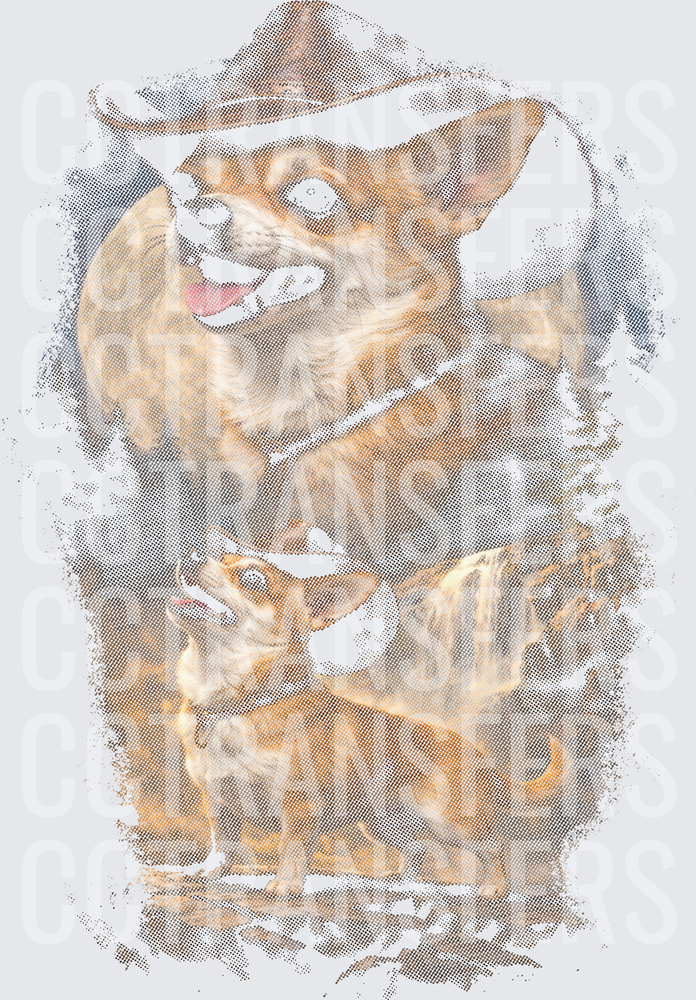 Funny Chihuahua Dog Wearing Cowboy Hat Halftone Art (DTF)