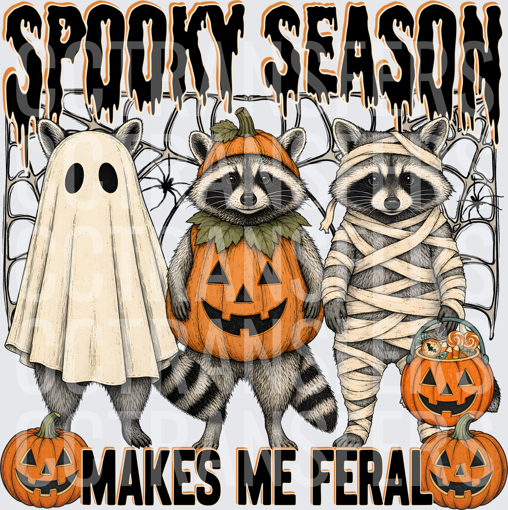 Spooky Season Makes Me Feral Halloween Raccoons (DTF)