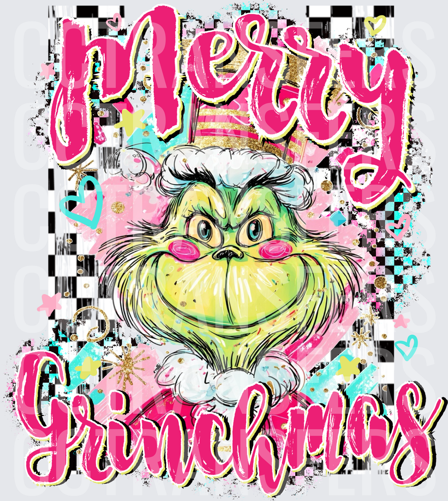 Merry Grinchmas G-Man Pink Checkered Holiday (DTF)