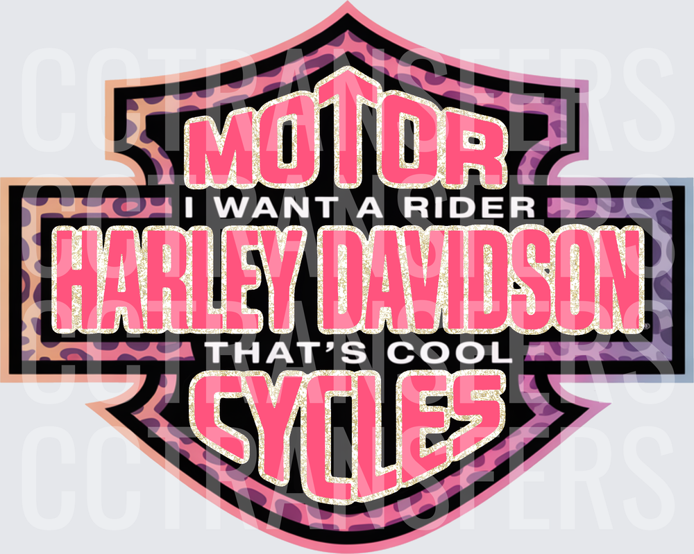 Pink Leopard Motor Cycles Shield I Want A Rider That's Cool (DTF)