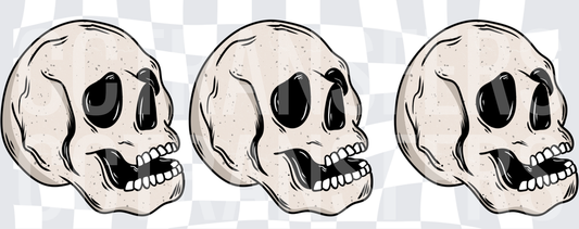 Three Grinning Skulls Side Profile Illustration (DTF)