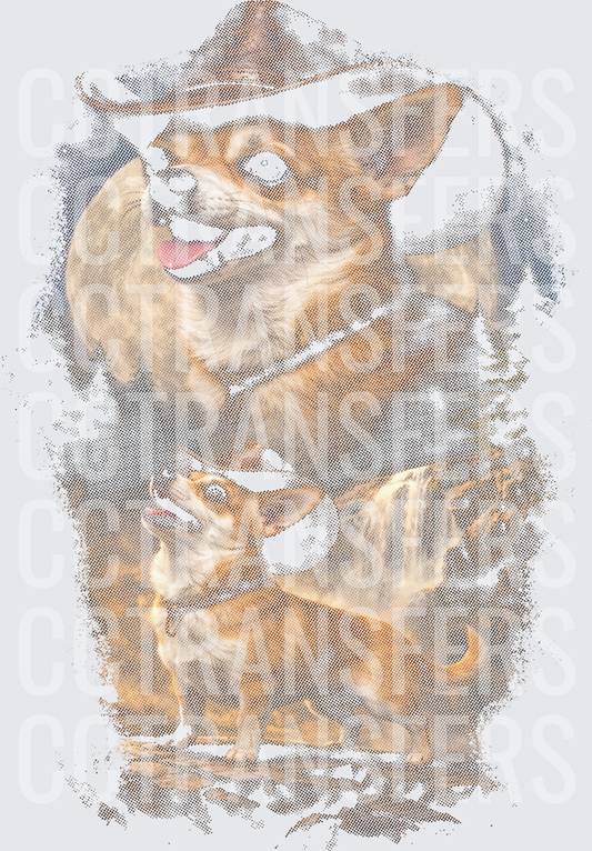 Cowboy Hat Chihuahua Duo Halftone Fade (DTF)