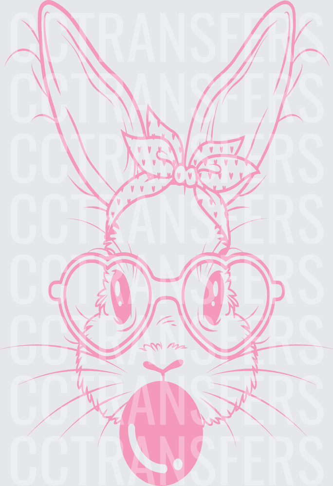 Cute Bunny Girl Heart Glasses Bandana Bubblegum Pink (DTF)