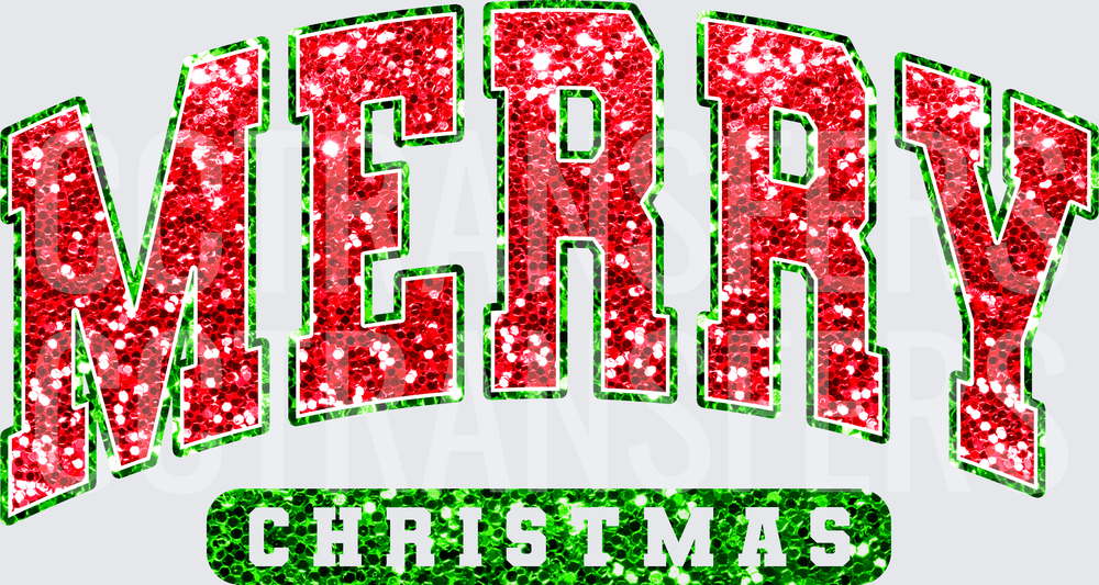 Merry Christmas Red Green Glitter Varsity Letters (DTF)