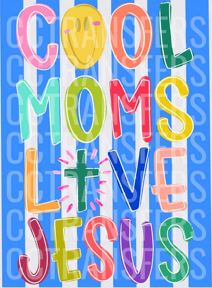 Cool Moms Love Jesus Colorful Striped Smiley (DTF)