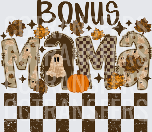 Bonus Mama Fall Halloween Ghost Pumpkin Checkered (DTF)