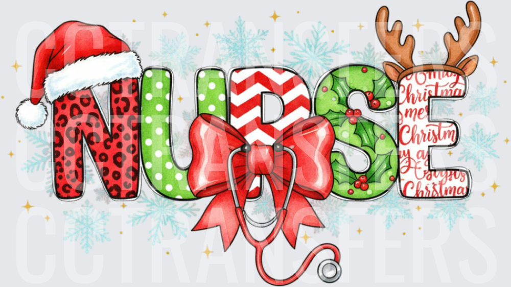 Christmas Nurse Stethoscope Bow Santa Hat Reindeer (DTF)