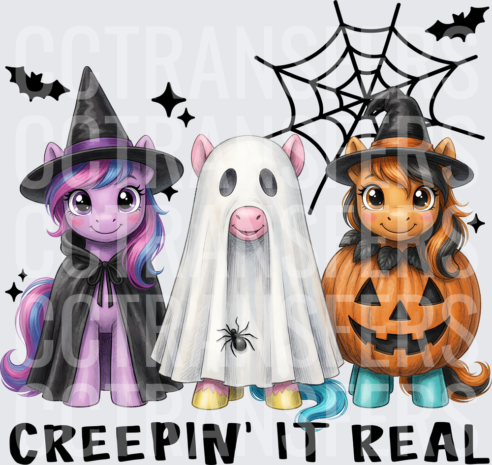 Creepin It Real Halloween Ponies Witch Ghost Pumpkin (DTF)