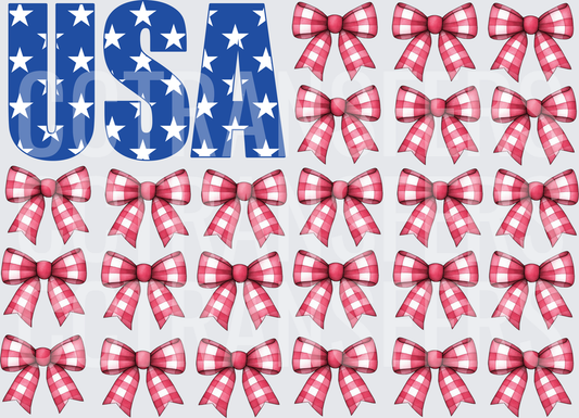 USA Stars Letters with Red Gingham Bow Bundle (DTF)