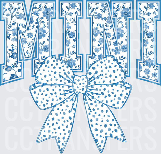 Blue Floral MINI Varsity Letters with Polka Dot Bow (DTF)