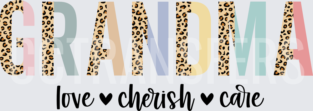 Grandma Love Cherish Care Leopard Print Letters (DTF)