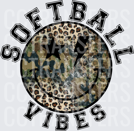 Softball Vibes Camo Leopard Smiley Face Star Lightning (DTF)