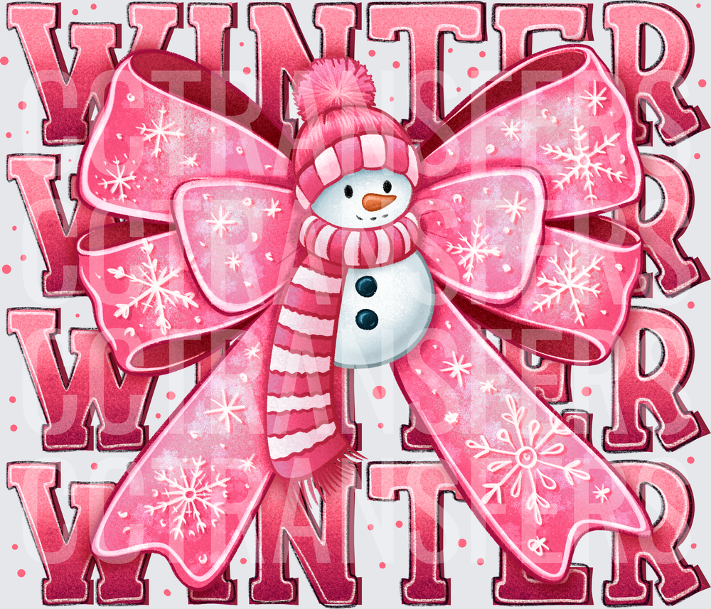 Pink Winter Snowman Bow Stacked Word Design (DTF)