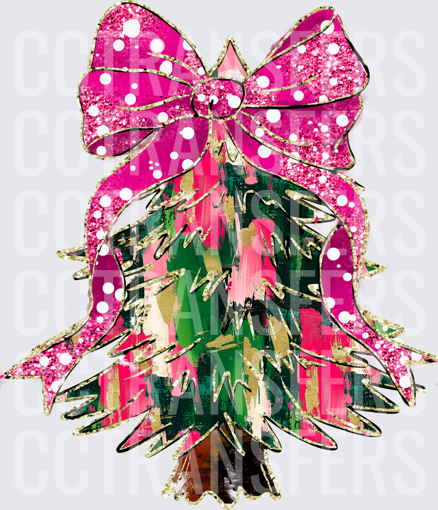 Glitter Pink Polka Dot Bow Christmas Tree (DTF)