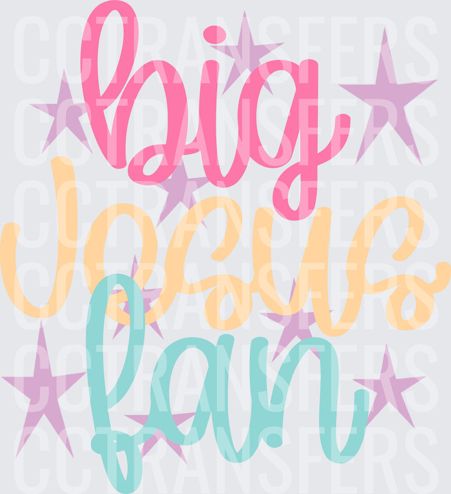 Big Jesus Fan Pastel Script with Stars (DTF)