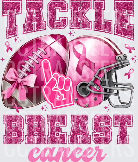 Tackle Breast Cancer Pink Football Helmet Glitter (DTF)