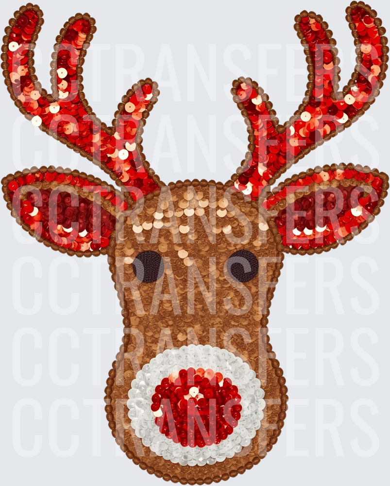 Sequin Reindeer Red Nose Holiday Face (DTF)