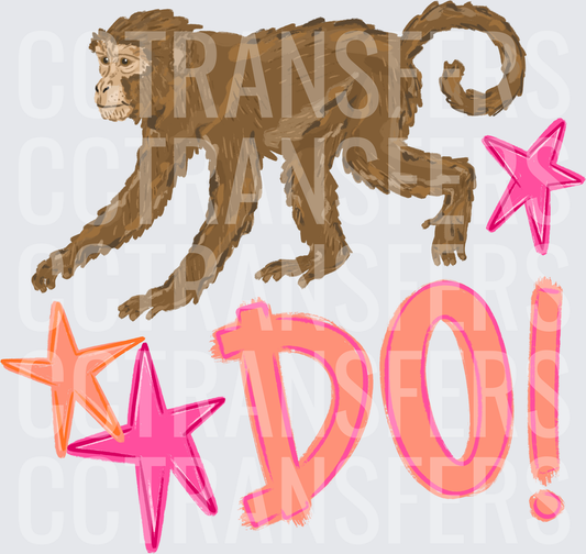 Sketched Monkey with Stars and DO! Text (DTF)