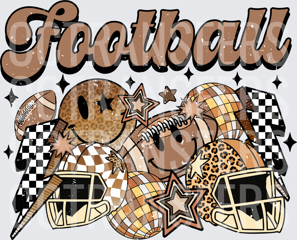 Retro Football Smiley Face Leopard Checkered Helmet (DTF)