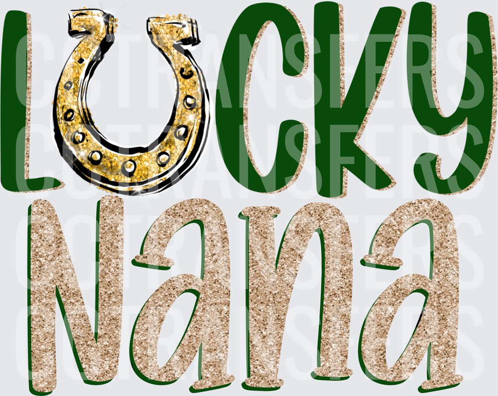 Lucky Nana Gold Glitter Horseshoe St. Patrick's Day (DTF)