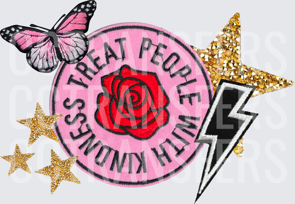 Treat People With Kindness Rose Patch Butterfly Stars Bolt (DTF)